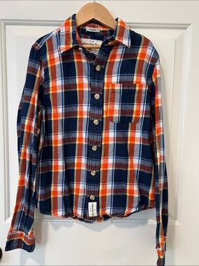 abercrombie kids Navy, Orange & White Plaid Button-Down Muscle Shirt